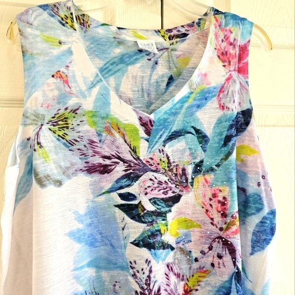 NWOT Time and Tru Sleeveless Floral Top Lace Beading Large - Picture 4 of 13